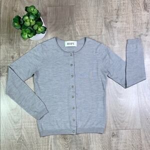 ROPÉ Women's Gray Pearl Button Front Cardigan Sweater